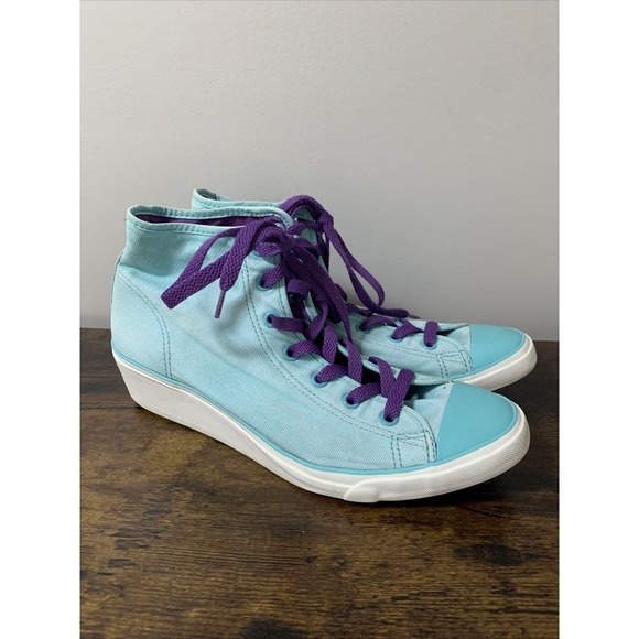 Converse Shoes - CONVERSE All Star Women Sz 10 Turquoise/Purple Laces Hidden Heel Wedge Sneakers